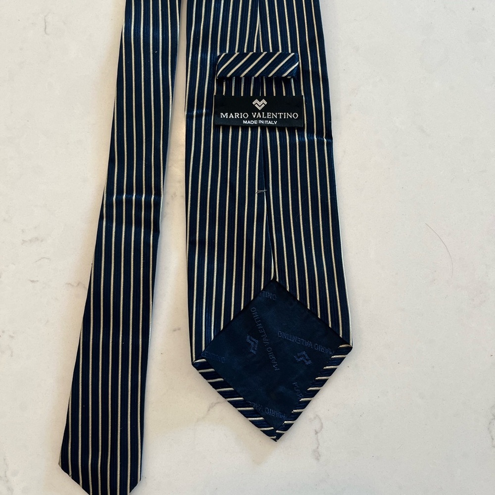 Mario Valentino Dark Blue and White Striped Tie
